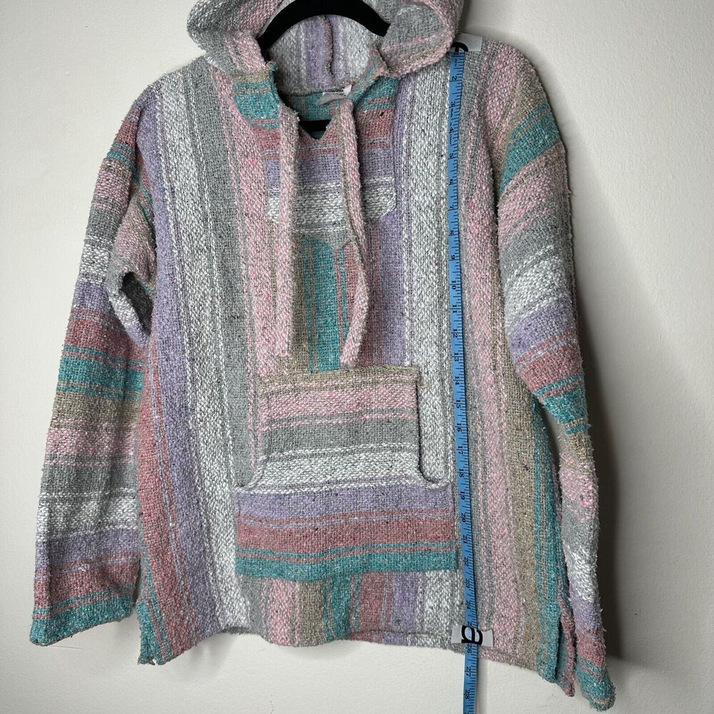 San Jose Pink Aqua Stripe Pullover Long Sleeve Blanket Front Pocket Hoodie L - Picture 5 of 10